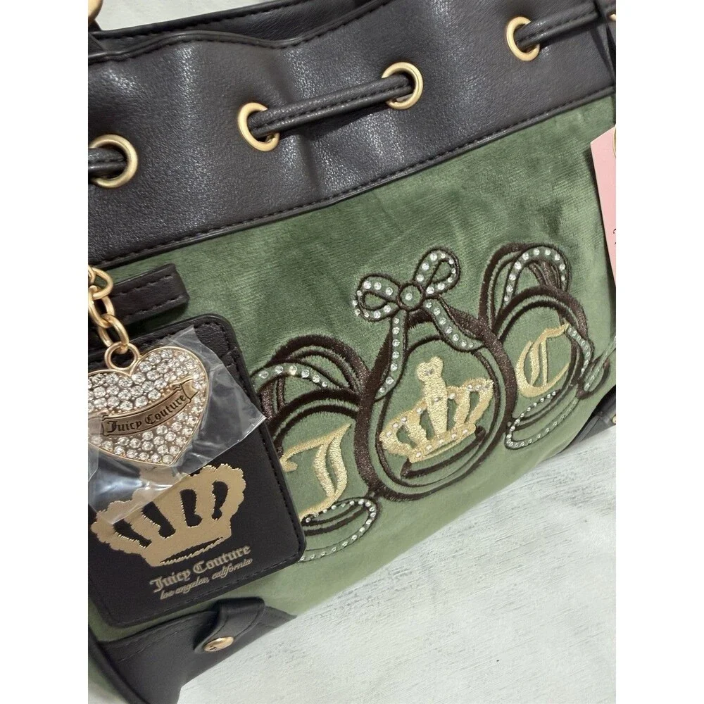 New Juicy Couture Lovers Club Green Brown Daydreamer Tote Shoulder Handbag Charm